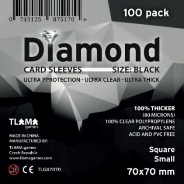 Zobrazit detail produktu - Obaly na karty Diamond Black: Square Small (70x70 mm)  (80 mikronů, 100 ks) Obrázek Obaly na karty Diamond Black: Square Small (70x70 mm)  (80 mikronů, 100 ks)
