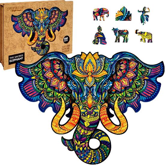 Obrázek DŘEVĚNÉ BAREVNÉ PUZZLE - Posvátný Slon