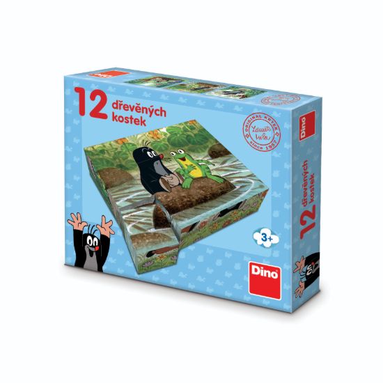 Obrázek Dřevěné lic. kostky Krtek a zvířátka – 12 kostek
