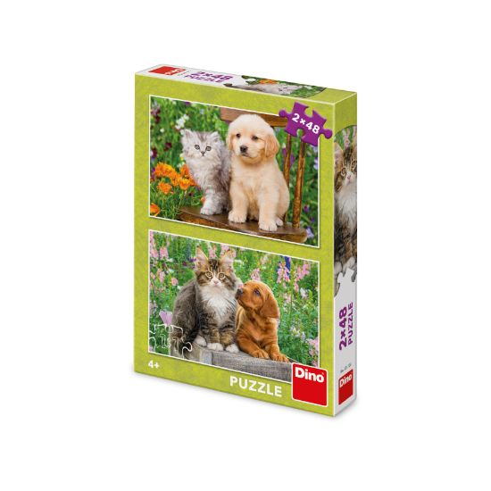 Obrázek Puzzle Pejsek a kočička na zahradě 2x48 dílků